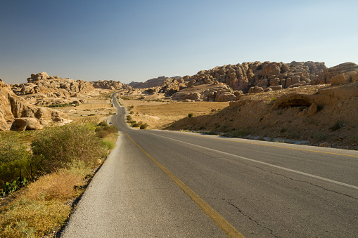 The road through the hills from Petra to Little Petra, Jordan.