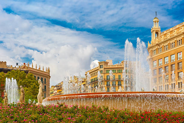 istock Fountain at Catalonia Square in Barcelona, Spain 490216656