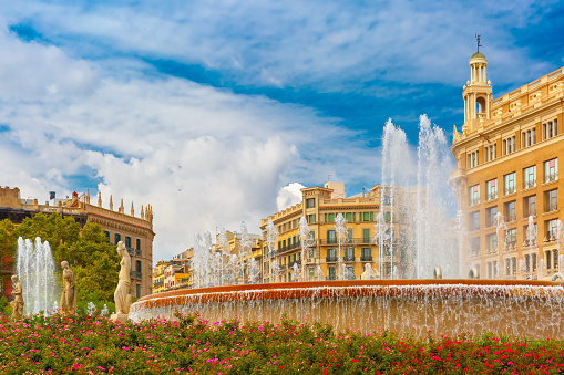 Fountain at Catalonia Square in Barcelona, Spain