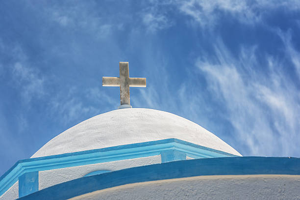istock The greek church elements and blue sky 490219990
