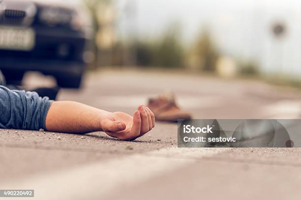 Car Hit Scene Stock Photo - Download Image Now - Misfortune, Crash, Pedestrian