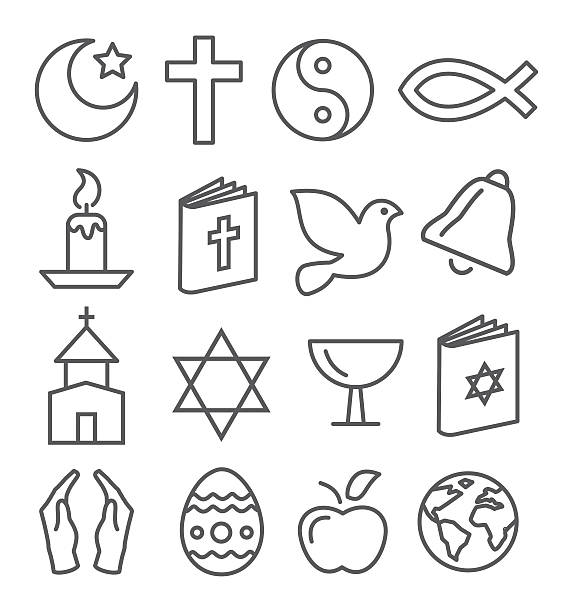 illustrazioni stock, clip art, cartoni animati e icone di tendenza di religione linea icone - religious icon interface icons globe symbol