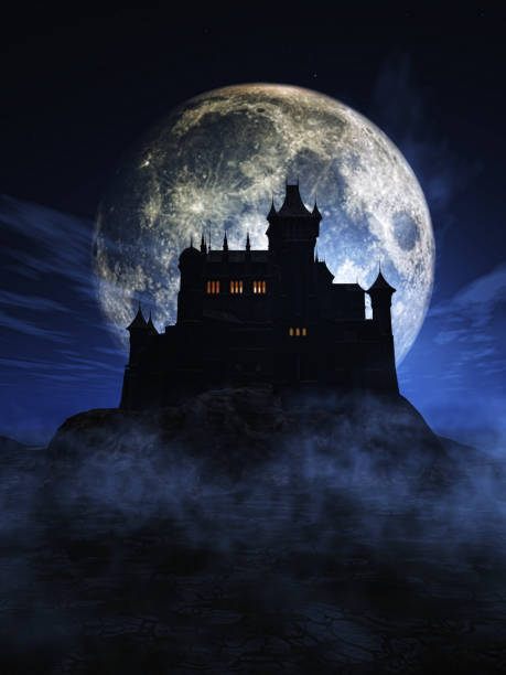 istock 3D Halloween background with spooky castle 490225688