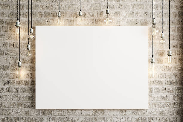 istock Mock up poster with ceiling lamps and a rustic brick 490225690