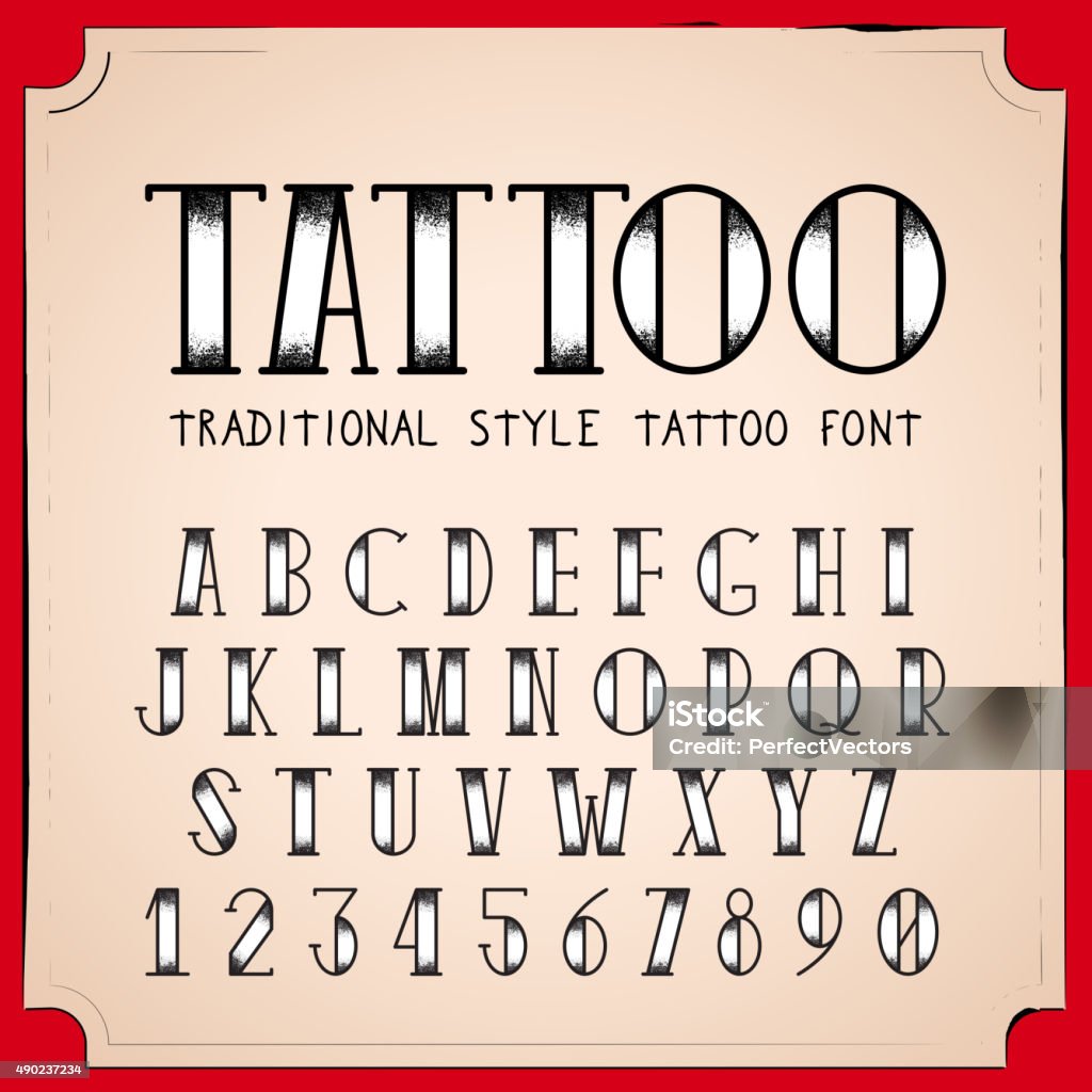 Old School Tattoo style font. Vector Traditional Ink Tattoo Alphabet 2015 stock vector