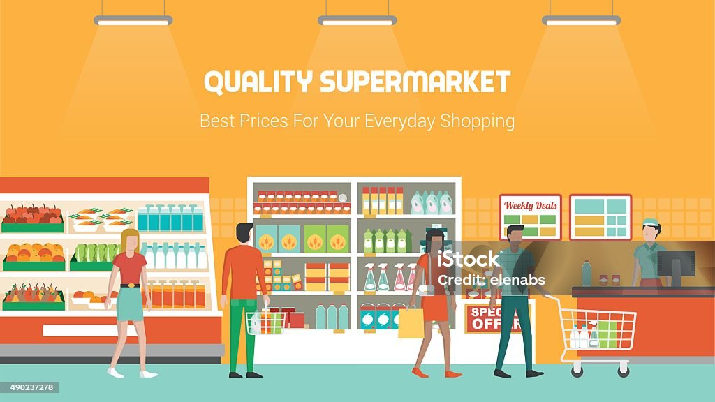 Pessoas compras no supermercado - Vetor de Supermercado royalty-free