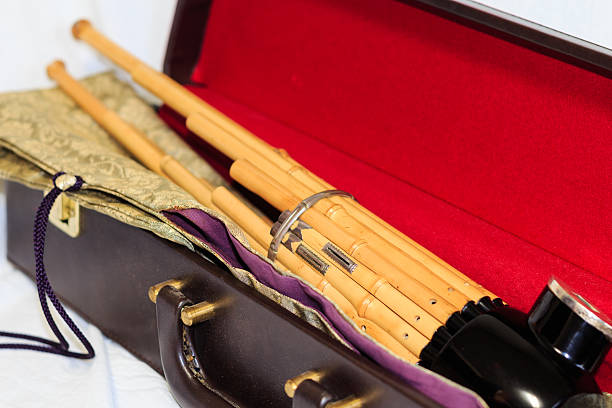 "Sho" Japanese traditional instrument for GAGAKU music This is a Japanese traditional musical instrument called Sho. Sho is used for GAGAKU music. GAGAKU is a ancient court music of Japan. It has the history of over 1000 years. Sho have 17 bamboo pipes and 15 reeds for each bamboos. 2 bamboos have no reeds. The sound is like between pipe organs and harmonicas. sho instrument stock pictures, royalty-free photos & images
