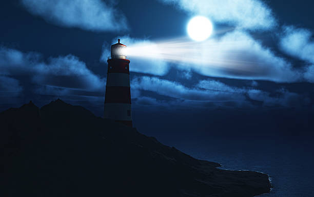 istock 3D lightouse with stormy sea 490238020