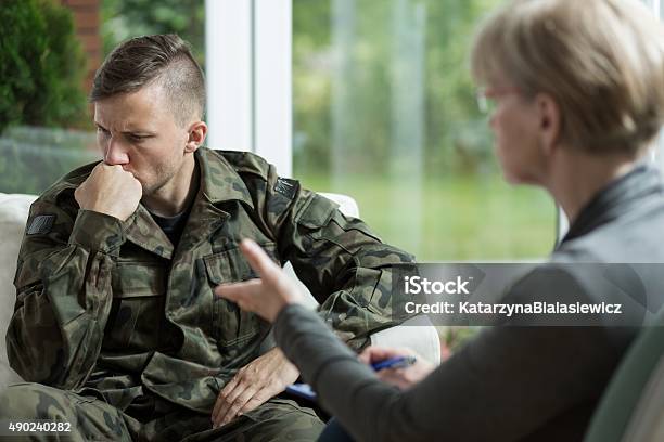 War Veteran With Problems Stock Photo - Download Image Now - Military, Discussion, Psychotherapy