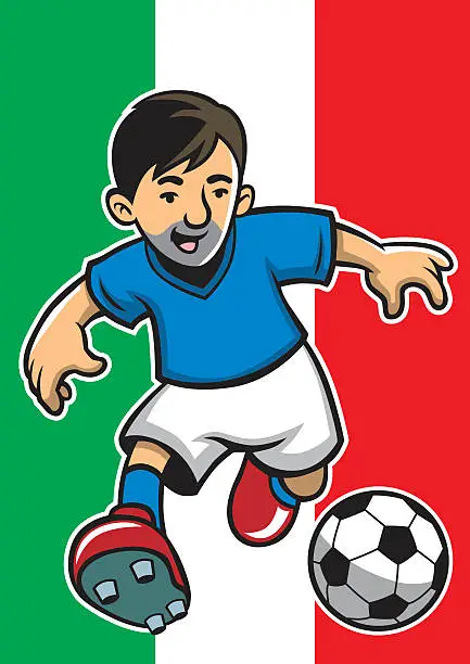 Vector illustration of Italy soccer player with flag background
