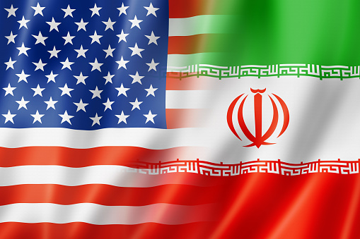 Mixed USA and Iran flag, three dimensional render, illustration