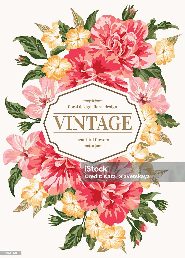 Invitation with colorful flowers. Vintage greeting card with colorful flowers. Vector illustration. 2015 stock vector