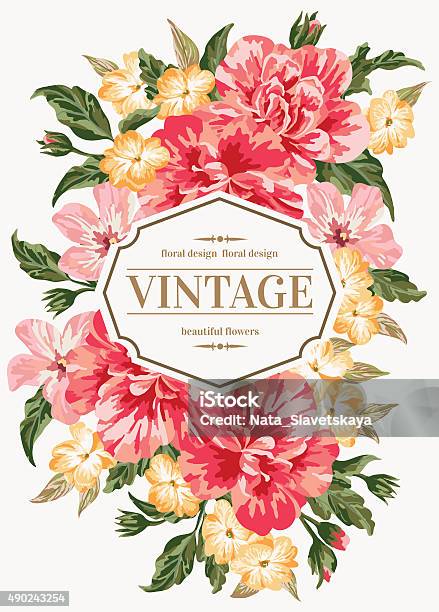 Invitation With Colorful Flowers Stock Illustration - Download Image Now - 2015, Anniversary, Beauty In Nature