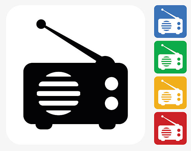 Radio Icon Flat Graphic Design Radio Icon. This 100% royalty free vector illustration features the main icon pictured in black inside a white square. The alternative color options in blue, green, yellow and red are on the right of the icon and are arranged in a vertical column. radio stock illustrations