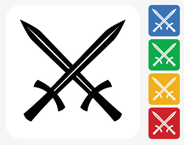 ilustrações, clipart, desenhos animados e ícones de dois espadas cruzadas plana ícone de design gráfico - sword