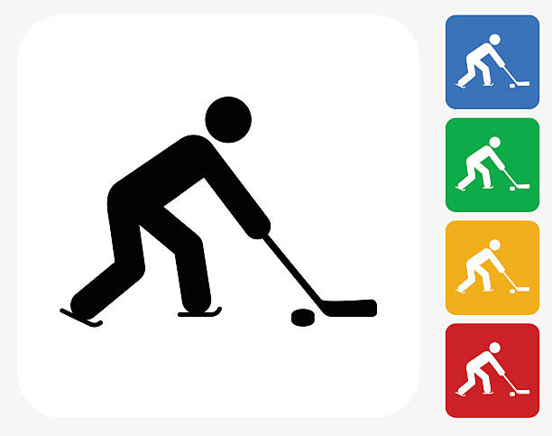 hockey player значок плоская графический дизайн - ice hockey hockey stick field hockey roller hockey stock illustrations