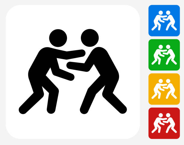 illustrazioni stock, clip art, cartoni animati e icone di tendenza di wrestling icona piatto di design grafico - lottare