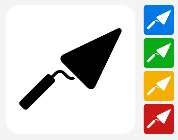 Pointing Trowel Icon Flat Graphic Design Pointing Trowel Icon. This 100% royalty free vector illustration features the main icon pictured in black inside a white square. The alternative color options in blue, green, yellow and red are on the right of the icon and are arranged in a vertical column. trowel stock illustrations