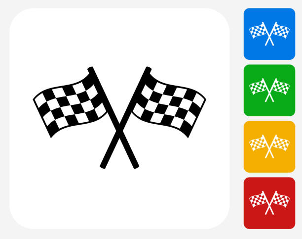ilustraciones, imágenes clip art, dibujos animados e iconos de stock de carreras de dos banderas de iconos planos de diseño gráfico - checkered flag flag auto racing starting line