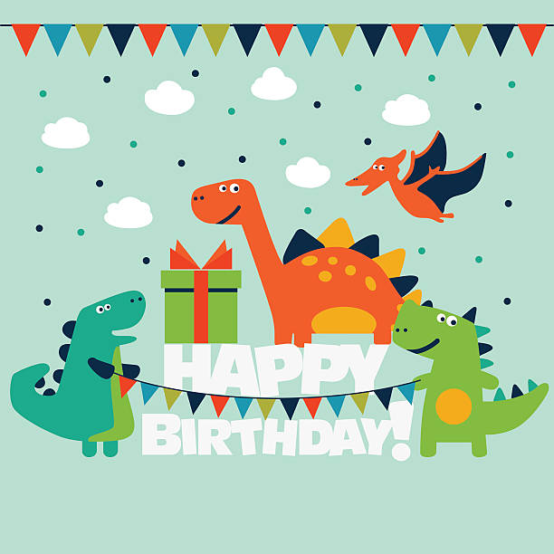 wszystkiego najlepszego z okazji urodzin-piękny wektor karty z śmieszne dinozaury - baby congratulating toy birthday stock illustrations