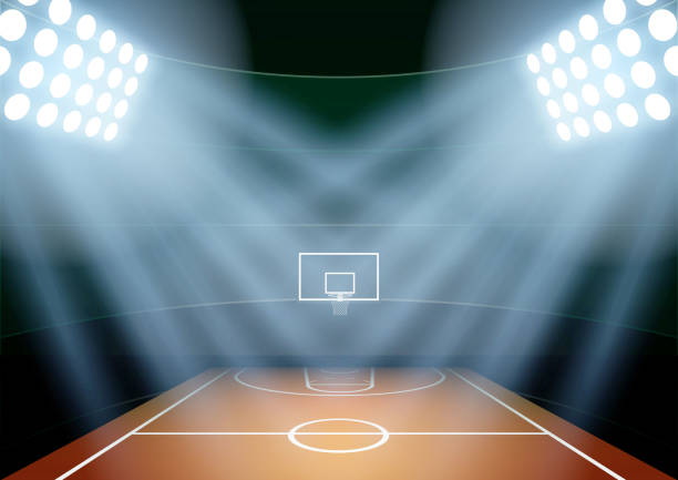 istock Background for posters night basketball stadium in the spotlight 490251328