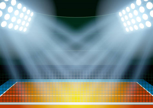 istock Background for posters night volleyball stadium in the spotlight 490251624