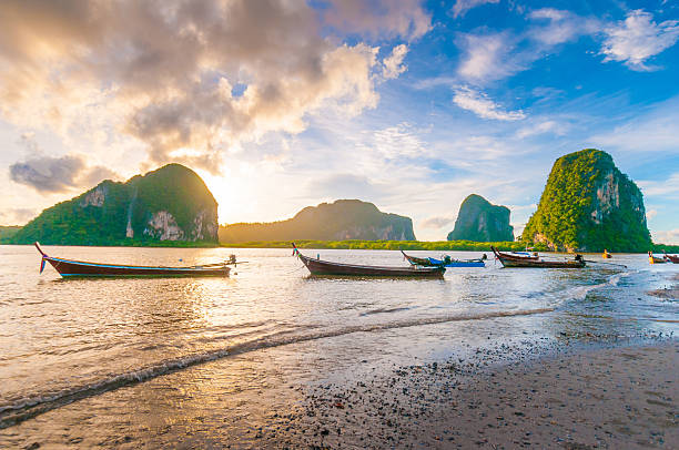 istock Long Tail boat  in the beautiful beach 490251658