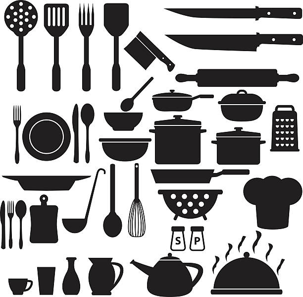ilustrações de stock, clip art, desenhos animados e ícones de conjunto de ícones de cozinha - utensílio de cozinha