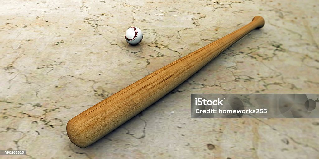 baseball bat baseball bat on marble floor 1st Base Stock Photo