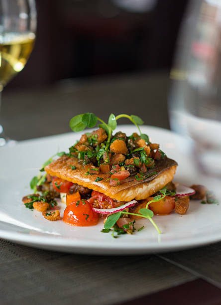 Grilled Halibut with Vegetables stock photo