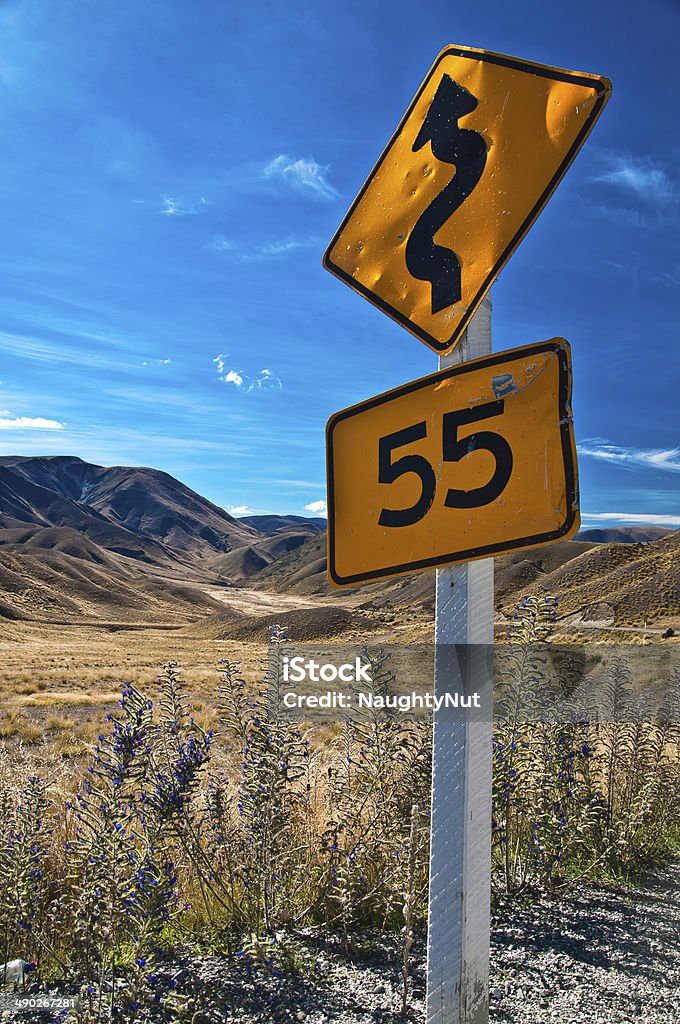 warning sign in New Zealand road. Backgrounds Stock Photo