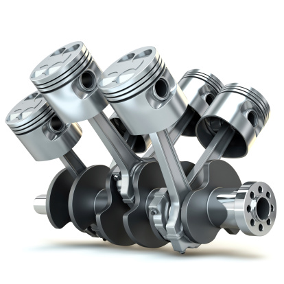 V6 engine pistons. 3D image.