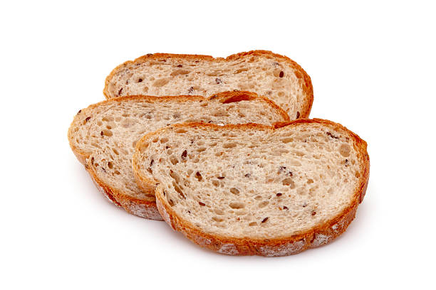 three piece whole wheat breads isolated stock photo