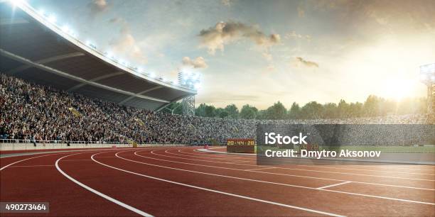 Stadium With Running Tracks Stock Photo - Download Image Now - Running Track, Stadium, Track And Field