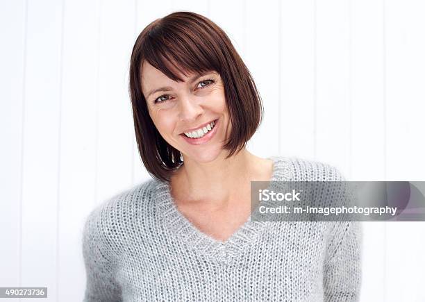 Attractive Older Woman Smiling Stock Photo - Download Image Now - Mature Women, White Background, Women