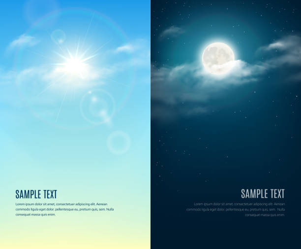 Day and night illustration. Sky background Day and night illustration. Sky background day stock illustrations