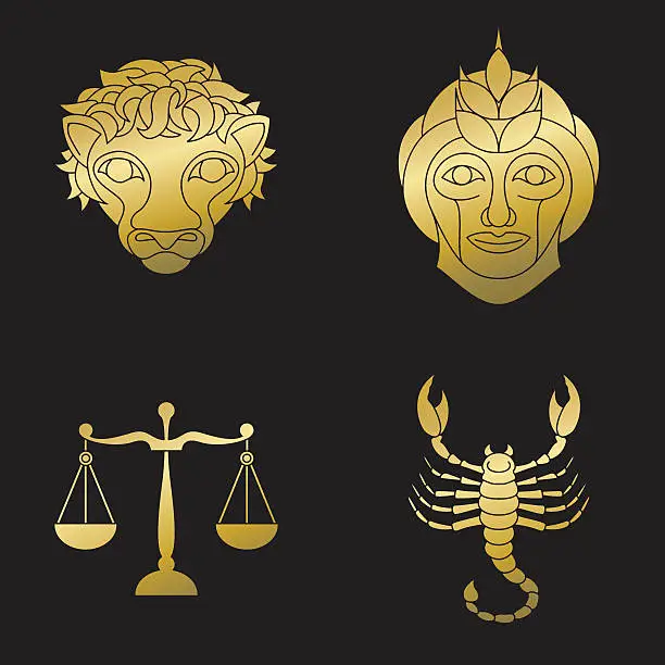 Vector illustration of Golden signs of zodiac (Leo, virgo, libra and scorpo)