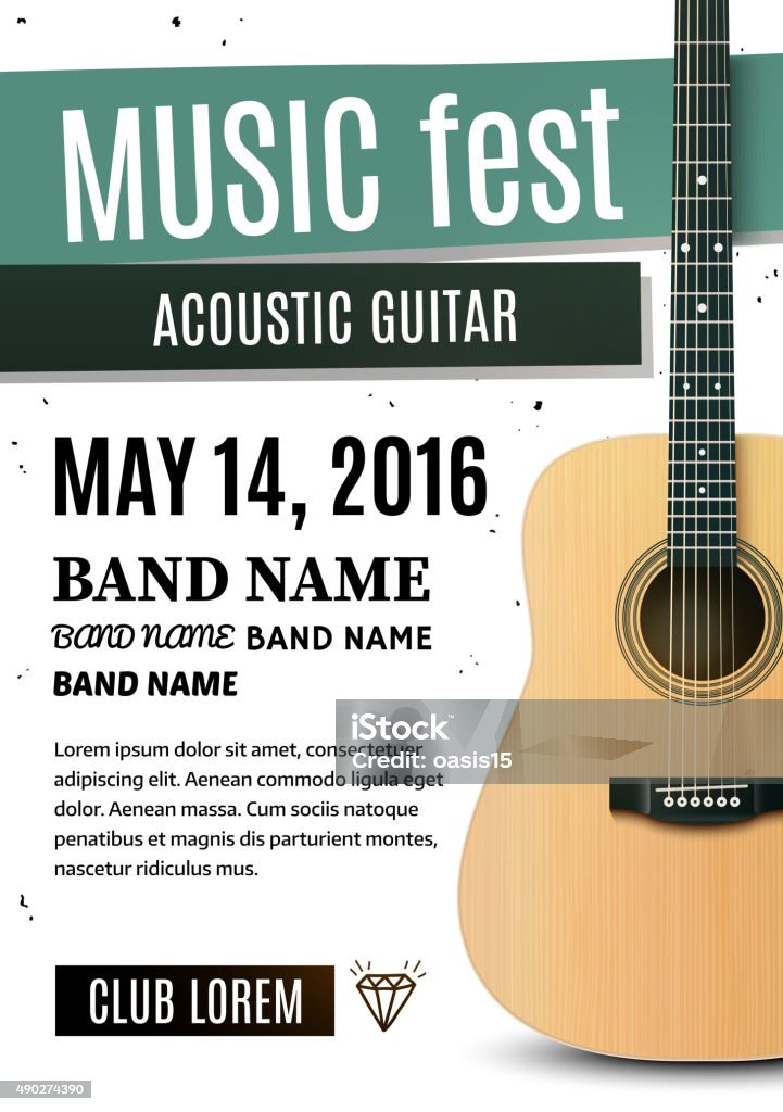 Music festival poster with acoustic guitar. Vector illustration Poster stock vector
