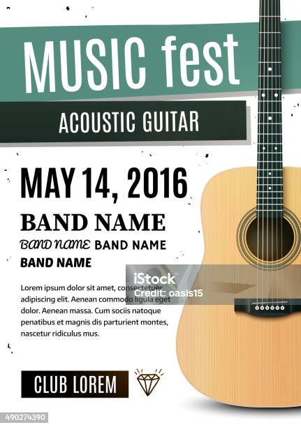 Music Festival Poster With Acoustic Guitar Vector Illustration Stock Illustration - Download Image Now
