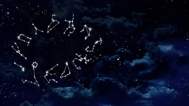 Horoscopes night white the zodiac sign of the beautiful bright stars on the background night sky aquarius astrology sign photos stock pictures, royalty-free photos & images