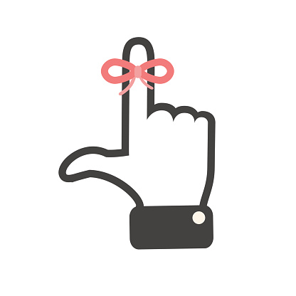 Reminder icon with a hand and ribbon on a finger.