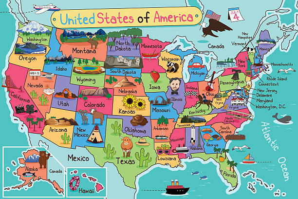 米国地図のイラストスタイル - アメリカ合衆国 イラスト点のイラスト素材／クリップアート素材／マンガ素材／アイコン素材