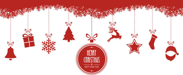 рождественские элементы hanging red изолированные фон - christmas ball stock illustrations