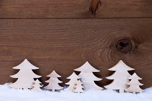 istock Wooden Christmas Trees On Snow, Copy Space 490281258