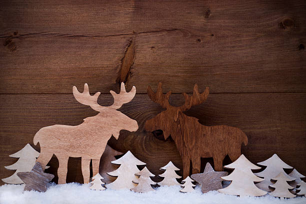 istock Christmas Decoration, Moose Couple In Love, Snow, Tree 490281434