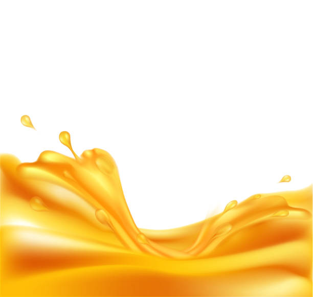 istock background with splashes of orange juice on a white background 490281754