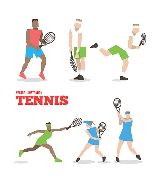 illustrations, cliparts, dessins animés et icônes de silhouettes de peuples de tennis raquette de tennis de l'ensemble. - tennis silhouette playing forehand