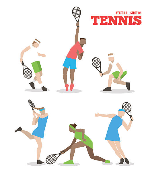 теннис рисунок peoples с теннисной ракетки набор. - muscular build athlete tennis women stock illustrations