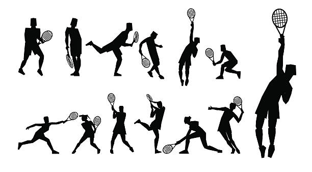 теннис рисунок peoples с теннисной ракетки набор. - silhouette running cap hat stock illustrations