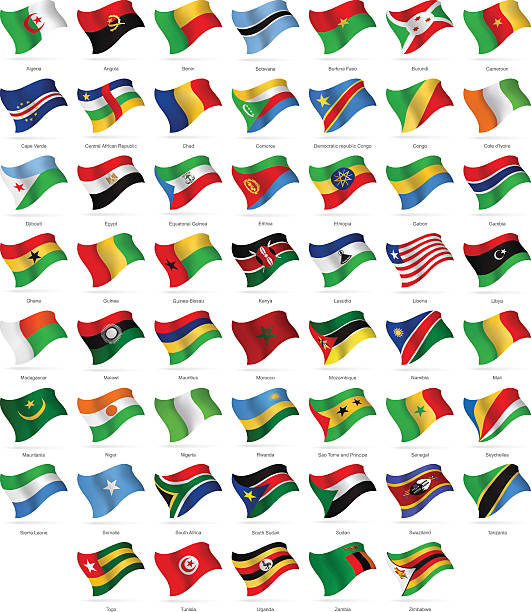 Africa - Waving Flags - Illustration African Flags Full Collection: flag of djibouti stock illustrations